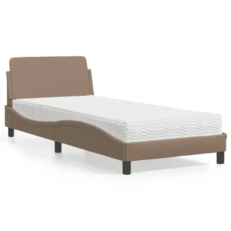 pat cu saltea, cappuccino, 90x190 cm piele ecologica