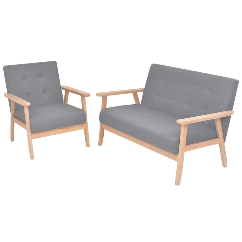 set cu canapea, 2 piese, material textil, gri deschis