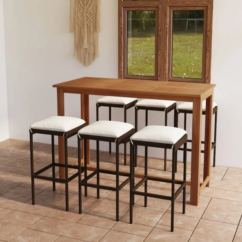 set mobilier de bar de gradina cu perne, 7 piese, maro