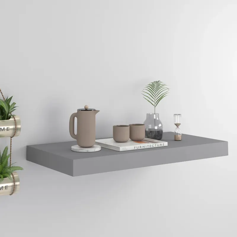 raft de perete suspendat, gri, 50x23x3,8 cm, mdf