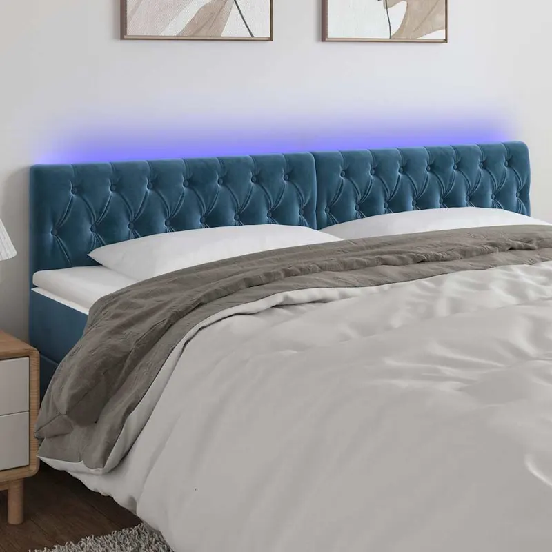 tablie de pat cu led, albastru inchis, 180x7x78/88 cm, catifea