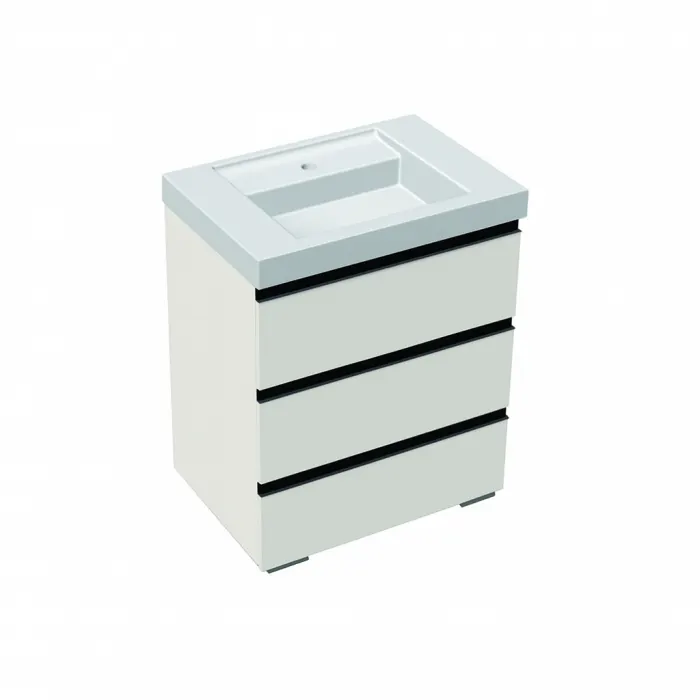 Set mobilier cu lavoar inclus 70 cm, 3 sertare cu soft-close, gri deschis, Kolpasan, Harmony