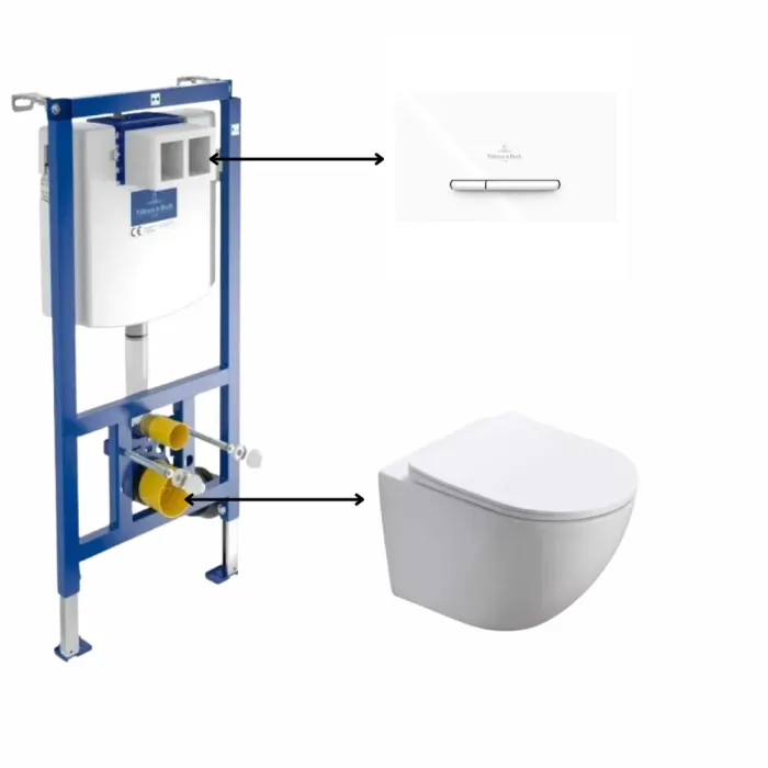 Set vas wc suspendat, vortex, rotund, Oslo cu rezervor incastrat si clapeta de actionare dubla, alba, ViConnect, VilleroyBoch