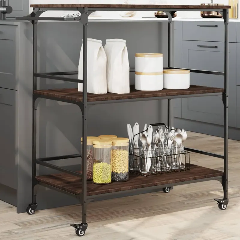 carucior de bucatarie, stejar maro100,5x50x105cm lemn prelucrat