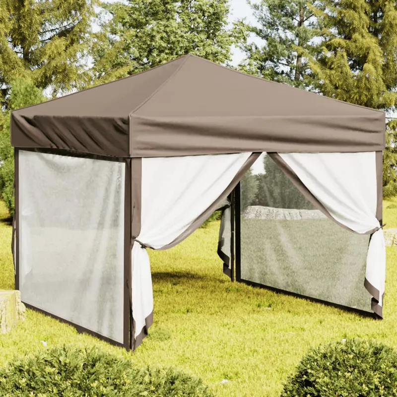cort pliabil pentru petrecere, pereti laterali, taupe, 3x3 m