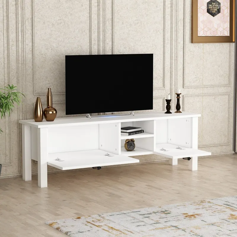 Comodă TV Rose, Alb, 140x35x45 cm - Roz - Alb