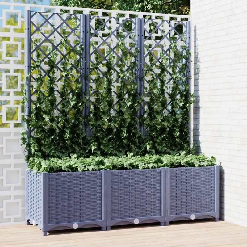 jardiniera de gradina cu spalier,gri inchis, 120x40x136 cm, pp