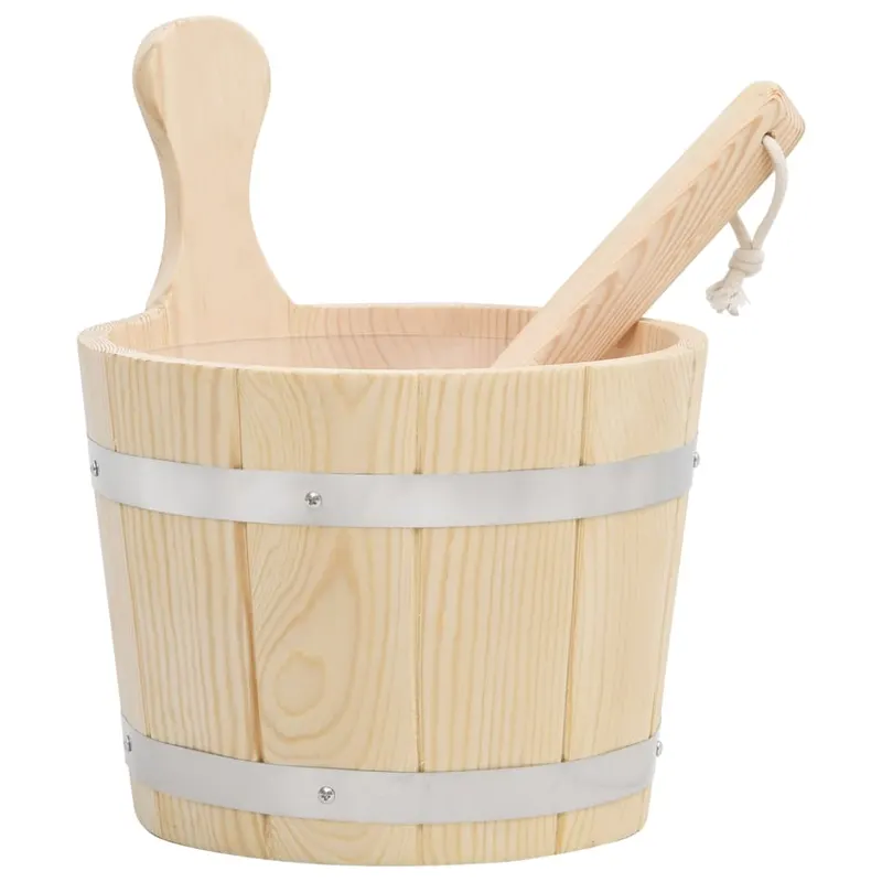 set de galeata si polonic pentru sauna, lemn masiv de pin
