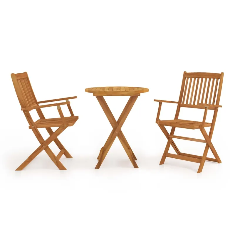 set mobilier bistro pliabil, 3 piese, lemn masiv de acacia
