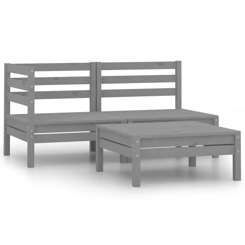set mobilier de gradina, 3 piese, gri, lemn masiv de pin