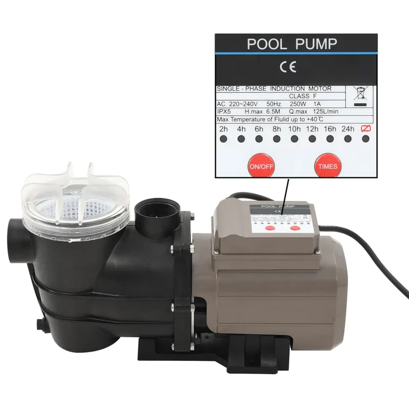 pompa de piscina cu temporizator, negru, 0,25 cp, 8000 l/h