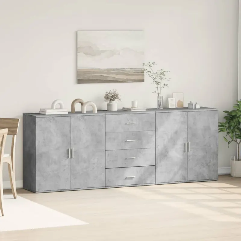servante, 3 piese, gri beton, lemn prelucrat