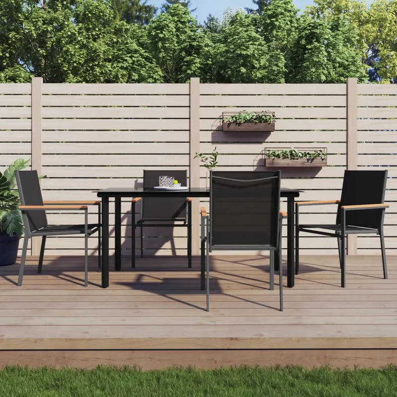 set mobilier de gradina, 5 piese, negru, textilena si otel