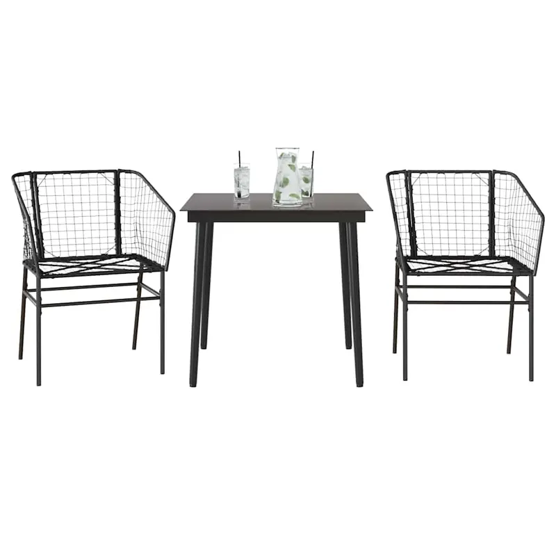 set de sufragerie de gradina 3 piese sticla neagra poli ratan