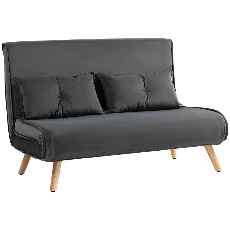 HOMCOM Canapea de dormit de 2 locuri, canapea pat, canapea transformabilă în pat, spătar reglabil, material textil, cadru metalic, Gri