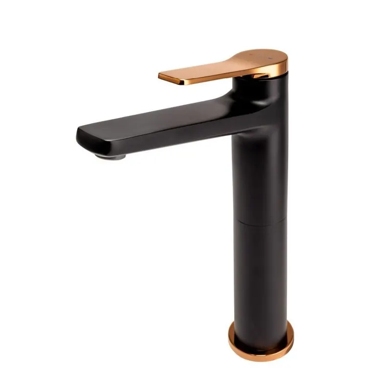 Baterie lavoar inalta FDesign Seppia, negru mat rose gold lucios