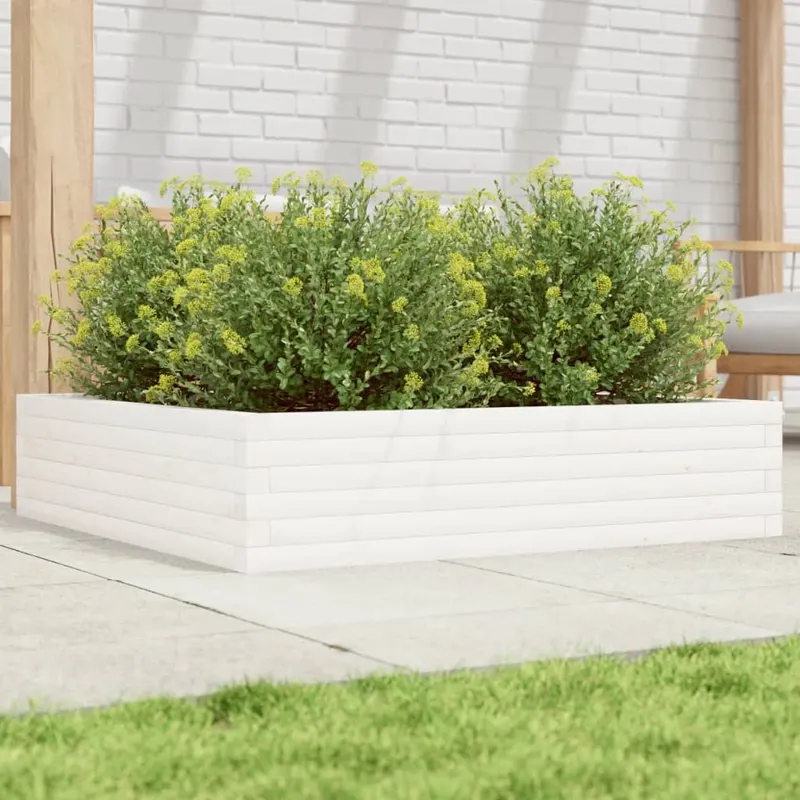Jardiniera de gradina, alb, 100x100x23 cm, lemn masiv de pin