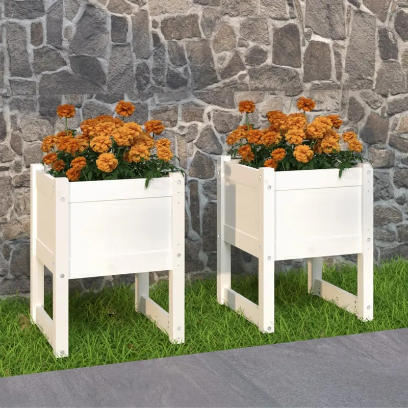 jardiniere, 2 buc., alb, 40x40x52,5 cm, lemn masiv de pin