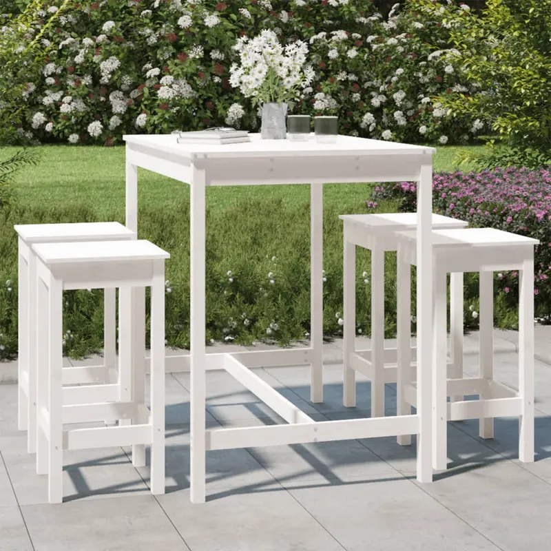 set mobilier de bar pentru gradina, 5 piese,alb, lemn masiv pin