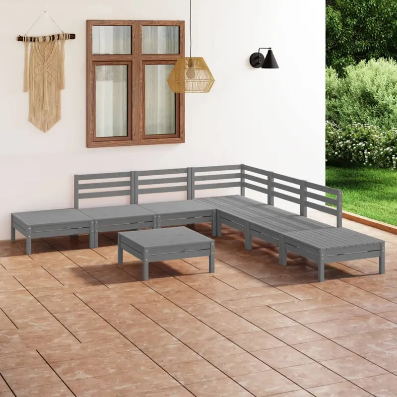 set mobilier de gradina, 8 piese, gri, lemn masiv de pin