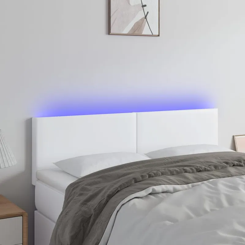 tablie de pat cu led, alb, 144x5x78/88 cm, piele ecologica