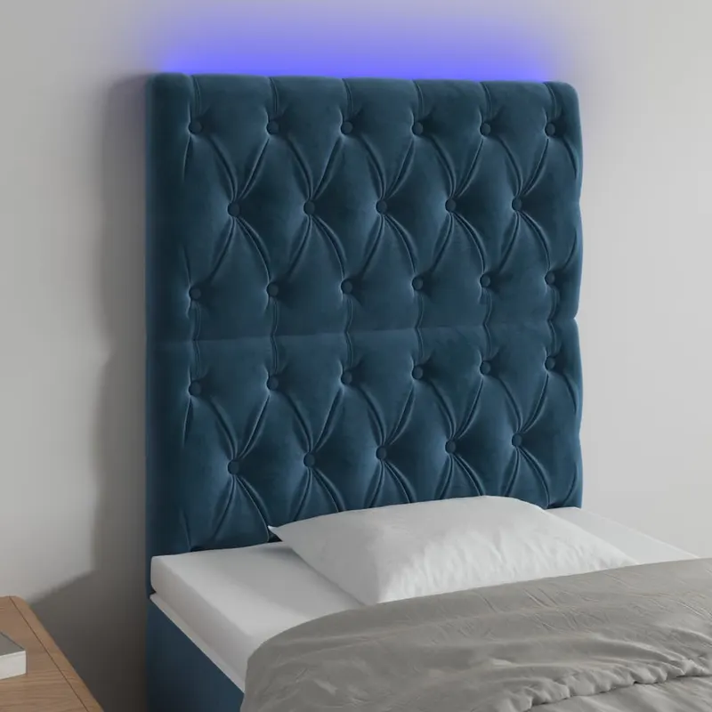 tablie de pat cu led, albastru inchis, 80x7x118/128cm, catifea
