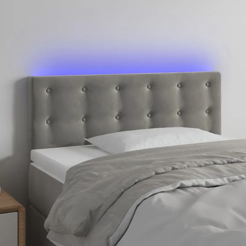 tablie de pat cu led, gri deschis, 90x5x78/88 cm, catifea