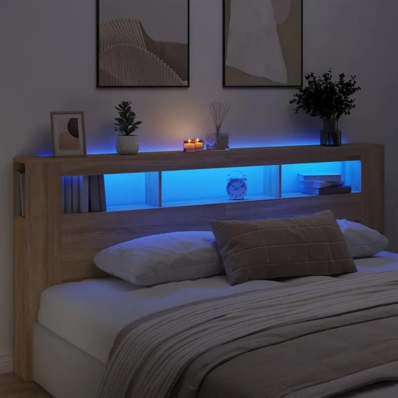 tablie de pat cu led, stejar sonoma, 220x18,5x103,5 cm, lemn