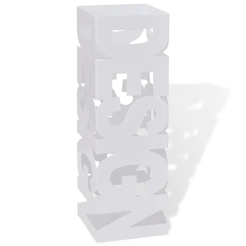Suport pentru umbrele, patrat, depozitare bastoane, alb, 48,5 cm, otel