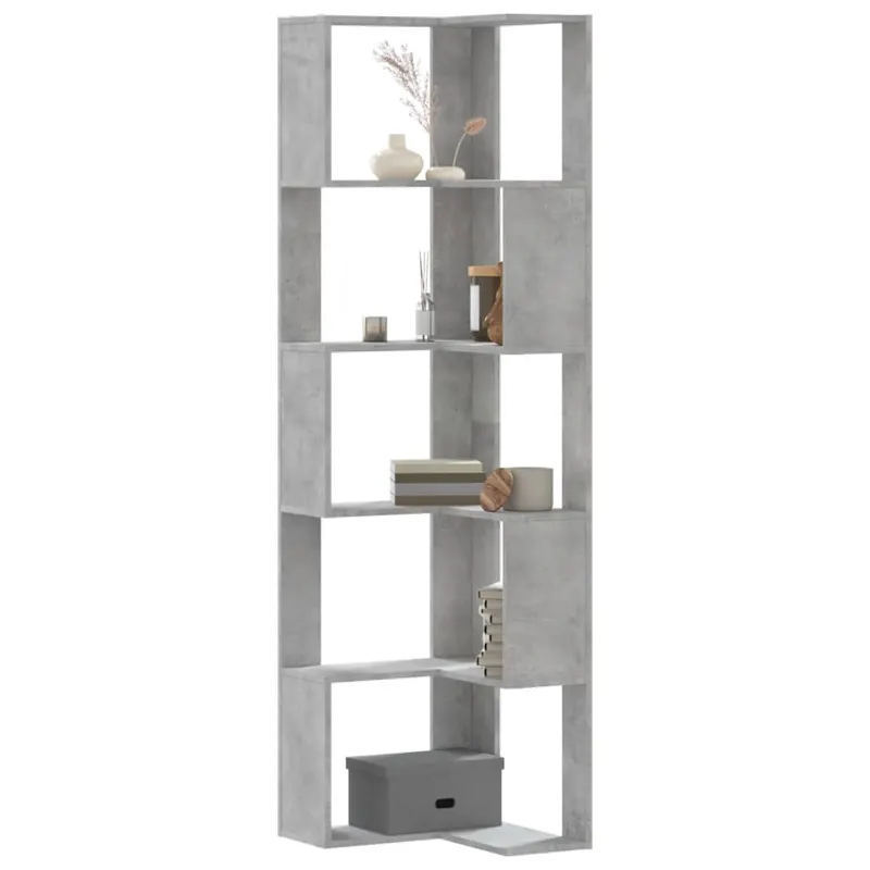 biblioteca 5 niveluri gri beton 50x50x179cm lemn prelucrat