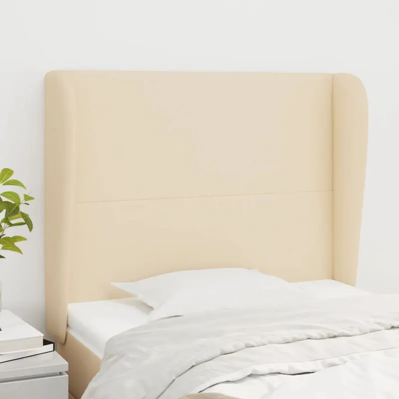 tablie de pat cu aripioare, crem, 93x23x118/128 cm, tesatura