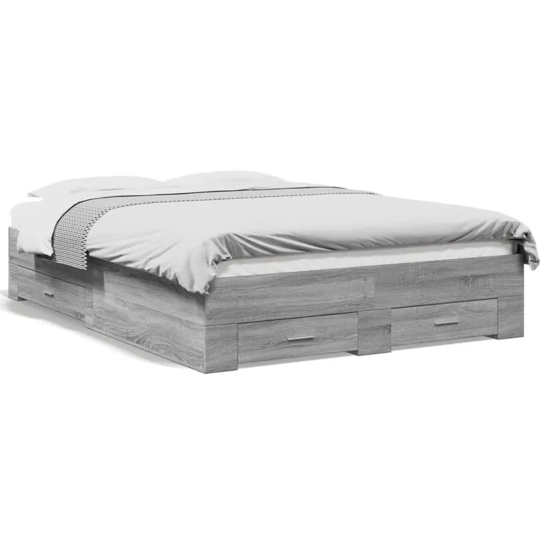 cadru de pat cu sertare gri sonoma 140x190 cm lemn prelucrat