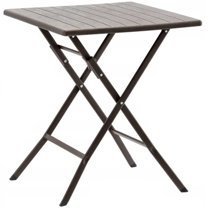Masa plastic pliabila gradina balcon imitatie lemn compacta, 62x62x73 cm, rezistenta, maro