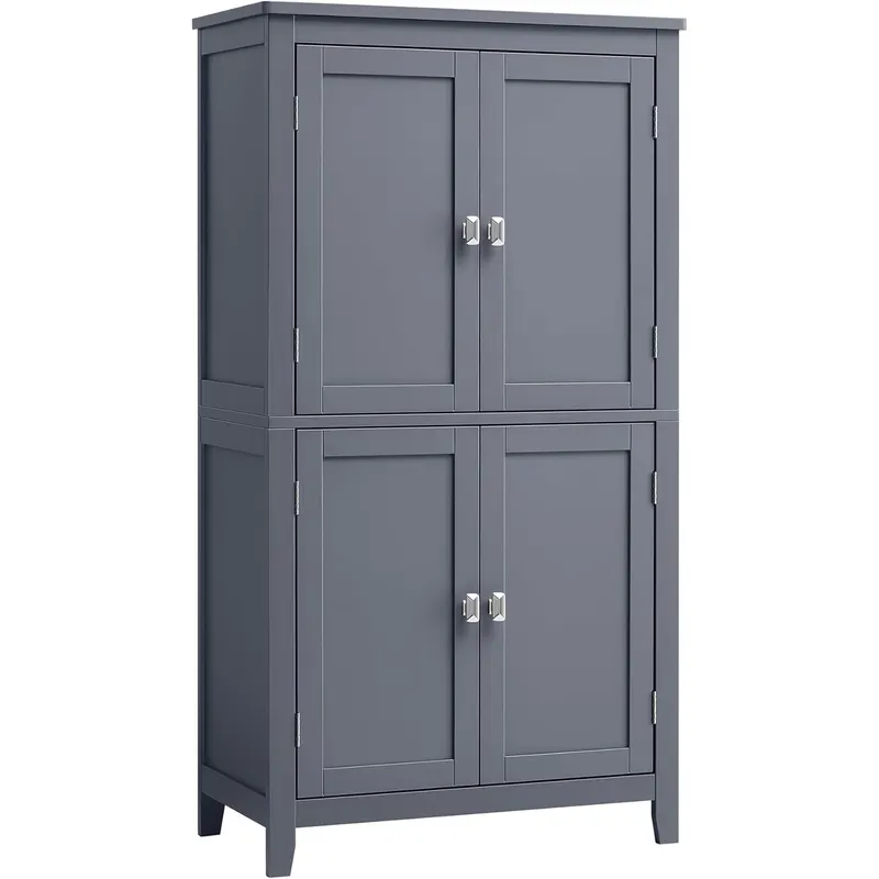 Dulap de baie, din MDF, cu 2 compartimente si 4 usi, rafturi reglabile, 30x60x110cm, gri inchis