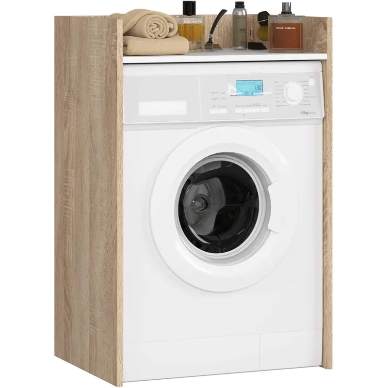 Masca masina de spalat pal laminat cu polita, 64x50x98 cm, design modern, stejar sonoma alb