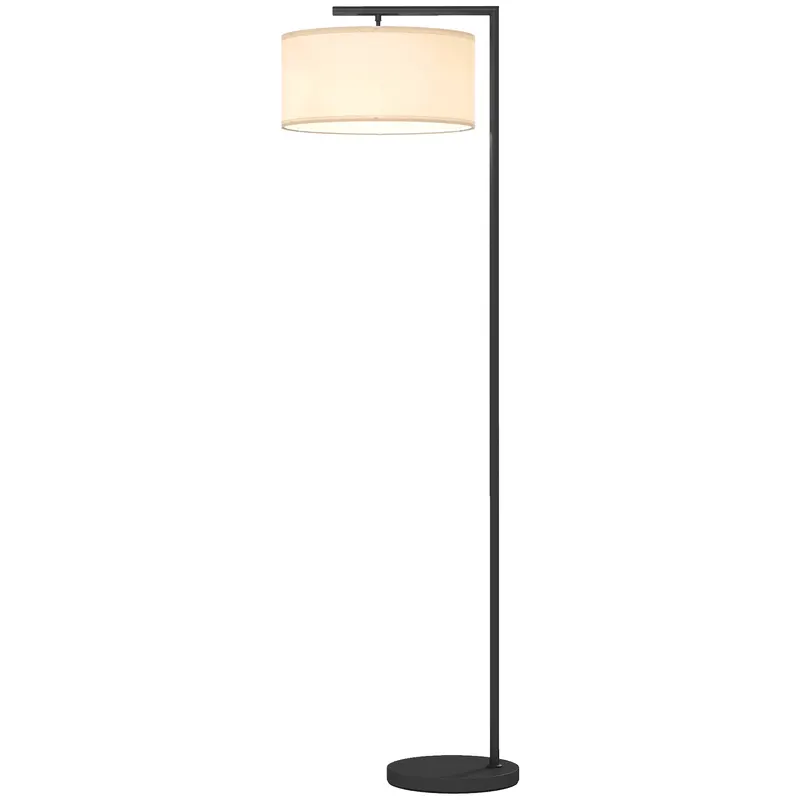 HOMCOM Lampadar lampă de picior abajur din material textil de in bază rotundă stabilă 47 x 37 x 153 cm negru si alb
