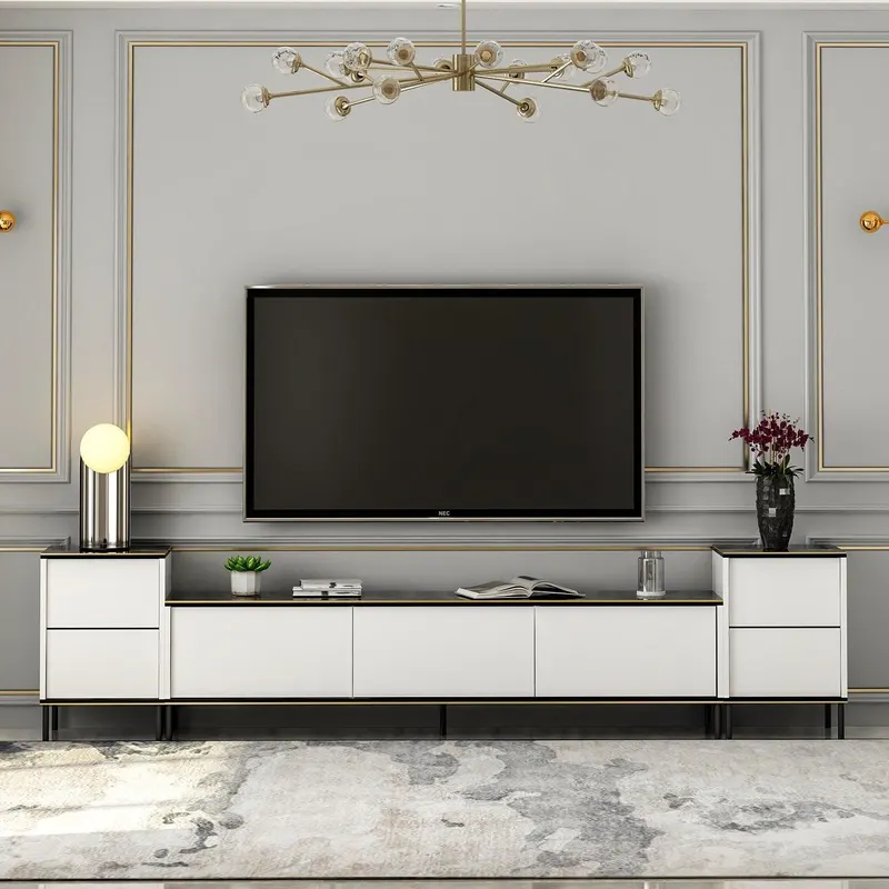 Comoda Tv Imaj, Gri, 180x45x35 cm - Auriu alb negru
