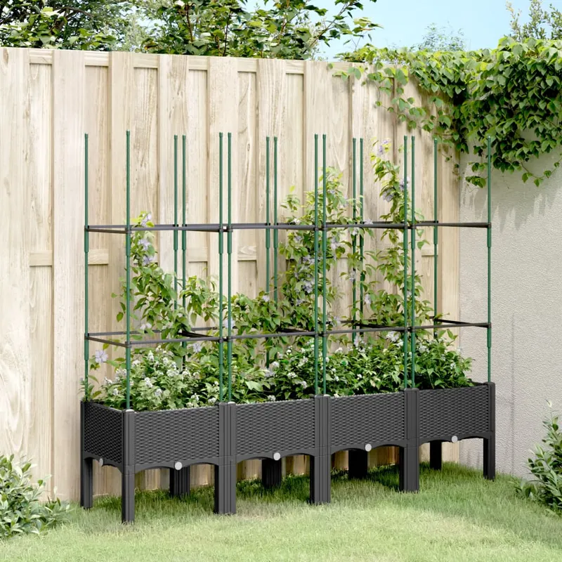 jardiniera de gradina cu spalier, negru, 160x40x142,5 cm, pp