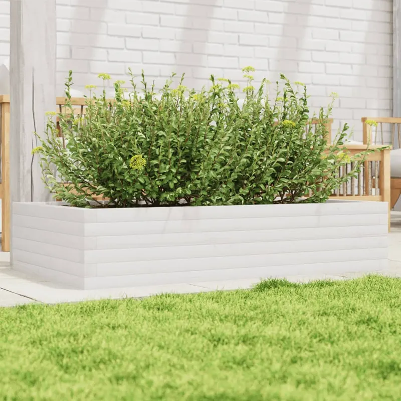 jardiniera de gradina, alb, 110x60x23 cm, lemn masiv de pin