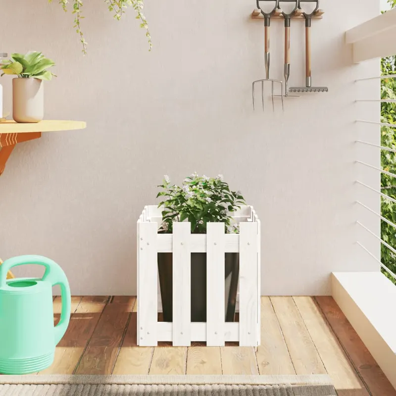 jardiniera gradina design gard, alb, 40x40x40 cm lemn masiv pin