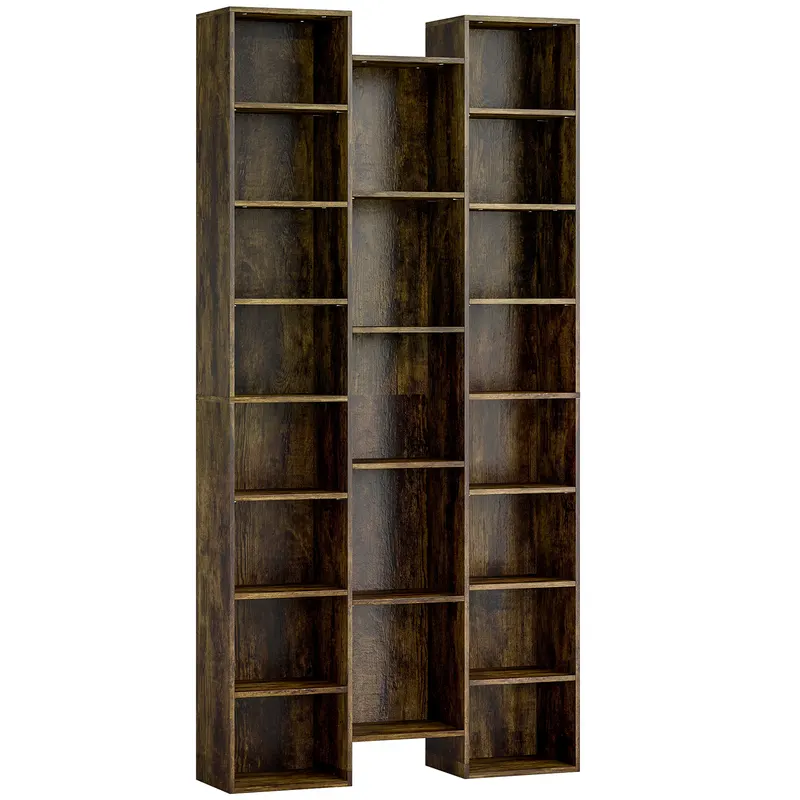 HOMCOM Bibliotecă modernă din lemn înaltă 181 cm cu 21 de compartimente și 10 rafturi reglabile, Maro Rustic