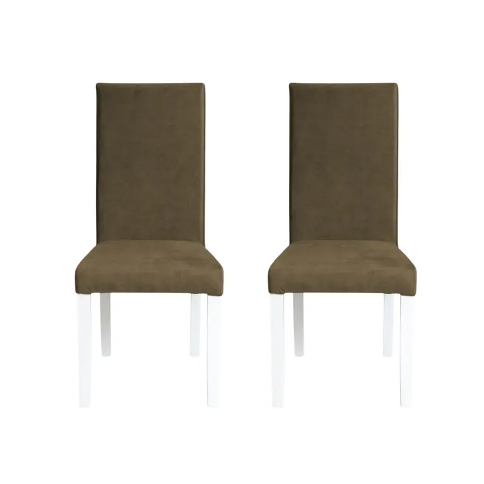 Set 2 scaune living TEO, picioare lemn alb, stofa z kaki, 46x60x98 cm