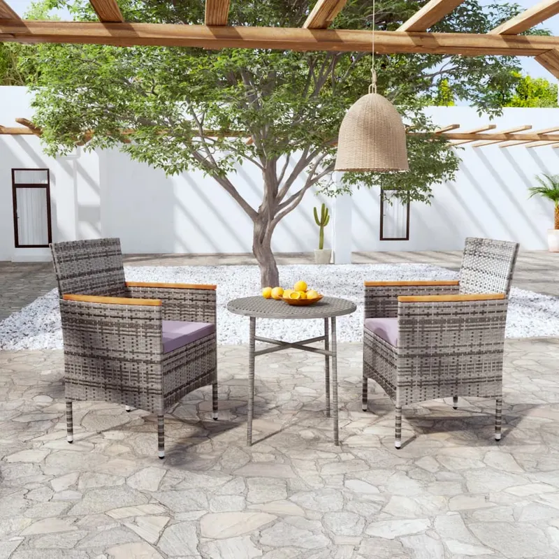 set mobilier de gradina, 3 piese, gri, poliratan