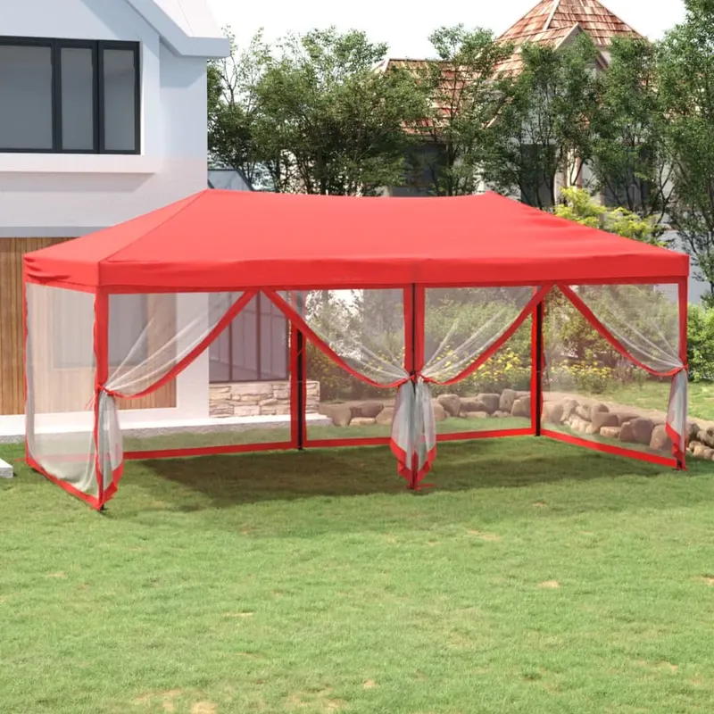 cort pliabil pentru petrecere, pereti laterali, rosu, 3x6 m