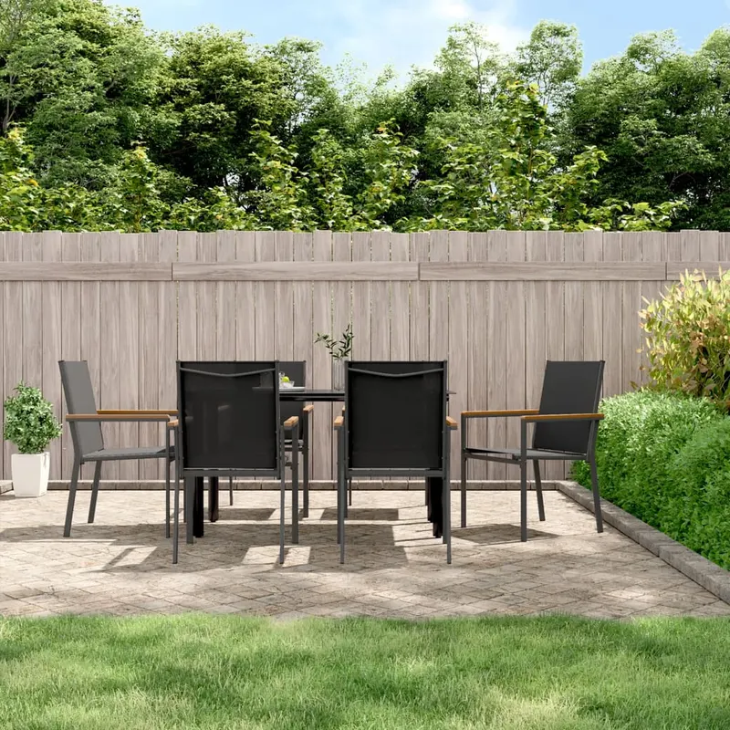 set mobilier de gradina, 7 piese, negru, textilena si otel