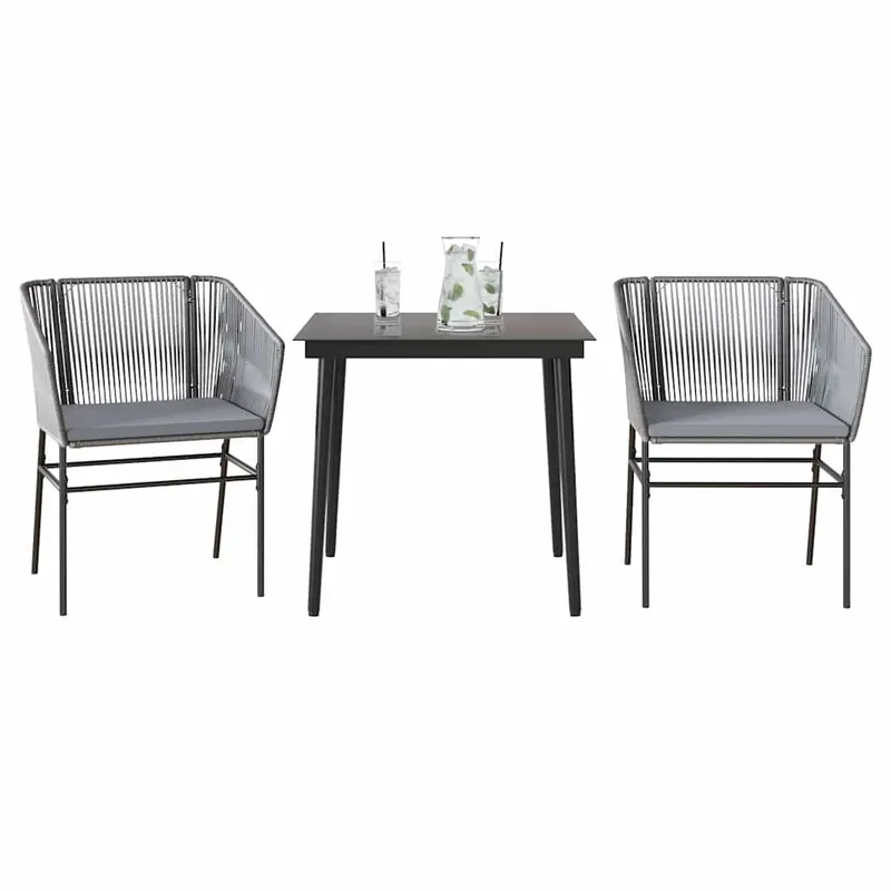 set de sufragerie de gradina 3 piese sticla poliratan gri