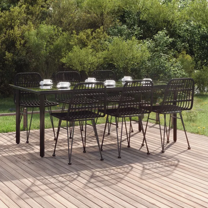 set mobilier de gradina, 7 piese, negru, poliratan