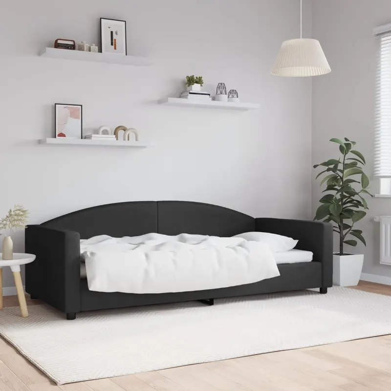 pat de zi, negru, 90x200 cm, material textil