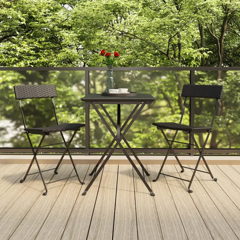 set mobilier bistro pliabil, 3 piese, negru, poliratan