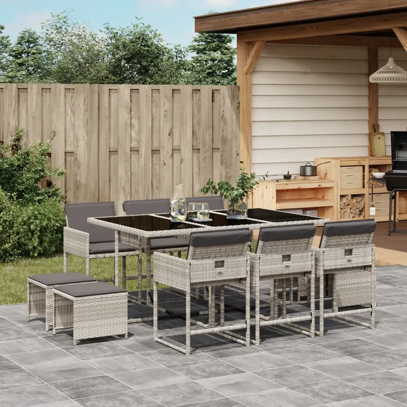 set mobilier de gradina cu perne 11 piese gri deschis poliratan